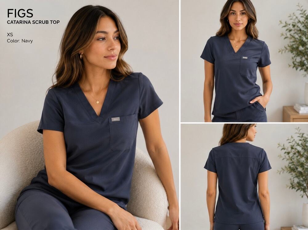 FIGS Catarina Scrub Top XS Slate Blue Nurse Healthcare Stretch Medical PO 2704